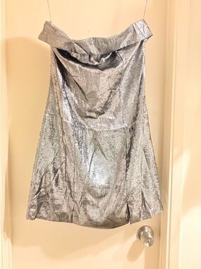 NWOT white birch Metallic Silver Strapless Cowl Neck Cocktail Dress